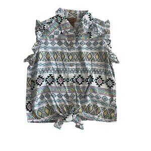 Wrangler Girls Southwestern Geometric Print Pearl Snap Top Size Small